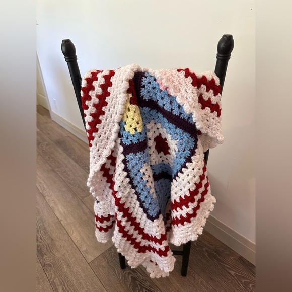 Granny blanket hand knit Vintage Square Afghan Throw  Blanket Multi Colour - Picture 3 of 11